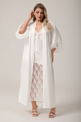 Curveins Plus Size Long Satin Chiffon Feather Sleeve Relaxed Fit Robe Sleepwear