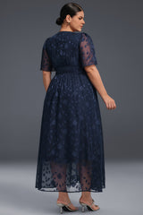 Curveins Plus Size V-Neck High-Waist Pleated Maxi Dress
