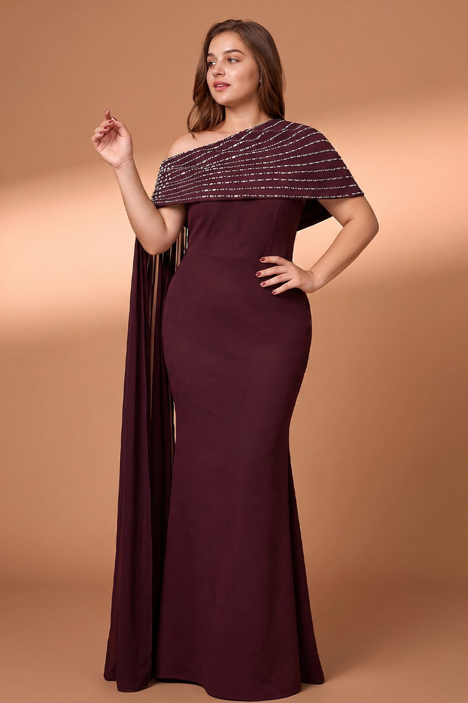 Curveins Plus Size Asymmetric One-Shoulder Rhinestone Detail Dress