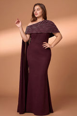 Curveins Plus Size Asymmetric One-Shoulder Rhinestone Detail Dress