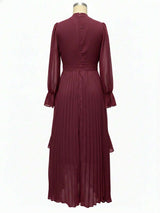 Curveins Plus Size Long Sleeve Ruffle Detail Pleated Asymmetrical Hem Midi Dress