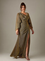 Curveins Plus Size Long Sleeve Side Slit Slim Fit Maxi Dress