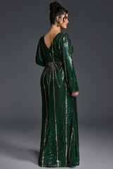 Curveins Plus Size V-Neck Long Sleeve Spider Web Sequin Bodycon Maxi Dress