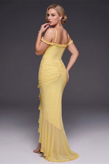 Curveins Plus Size Off Shoulder Strap Maxi Dress with Asymmetrical Hem Elegant Style