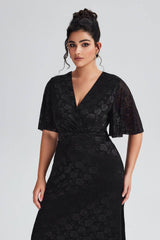 Curveins Plus Size Black Lace Maxi Dress for Evening Wear & Formal Events