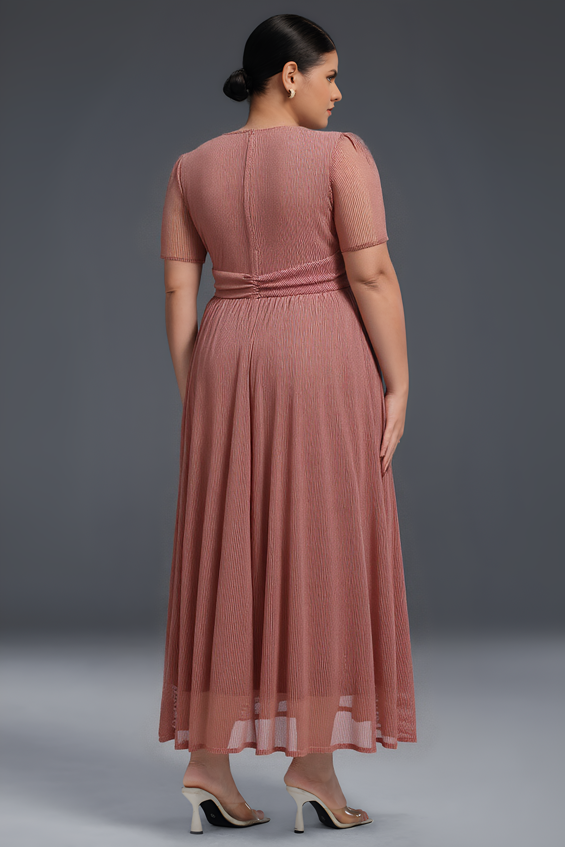 Curveins Plus Size V-Neck Short Sleeve Ruffle Hem Maxi Dress