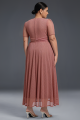 Curveins Plus Size V-Neck Short Sleeve Ruffle Hem Maxi Dress