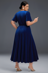 Curveins Plus Size Velvet V-Neck Ruched Hem Maxi Dress
