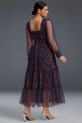 Curveins Plus Size V-Neck Floral Asymmetrical Hem Maxi Dress