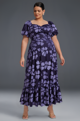 Curveins Plus Size V-Neck Short Sleeves Floral Print Maxi Dress