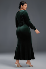 Curveins Plus Size V-Neck Long Sleeves Side Slit Bodycon Maxi Dress