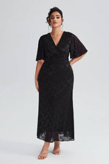 Curveins Plus Size Black Lace Maxi Dress for Evening Wear & Formal Events