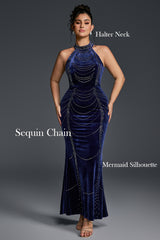 Curveins Plus Size Spaghetti Strap Sleeveless Chain Waist Bodycon Velvet Maxi Dress