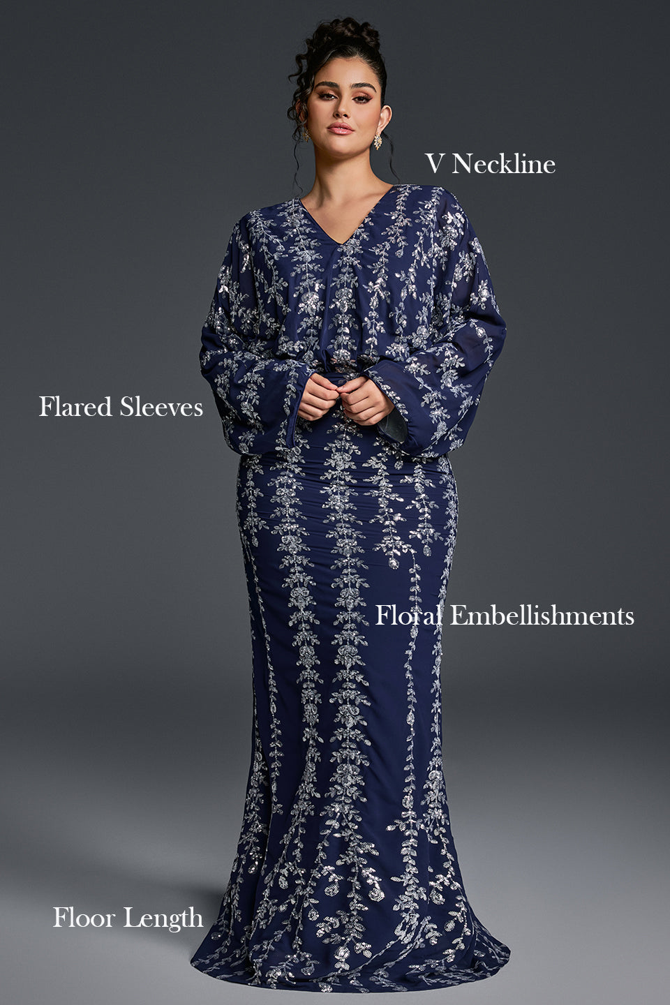 Curveins Plus Size V-Neck Vertical Sequin Bodycon Maxi Dress Elegant Evening Wear