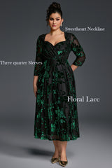 Curveins Plus Size V-Neck Three Quarter Sleeve Patterned Velvet Maxi Dress