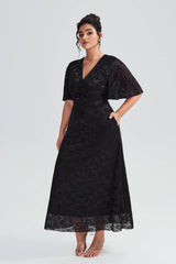 Curveins Plus Size Black Lace Maxi Dress for Evening Wear & Formal Events
