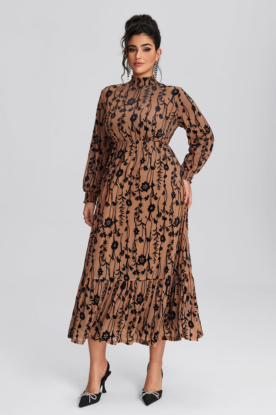 Curveins Plus Size Navy Blue Floral Velvet Maxi Dress