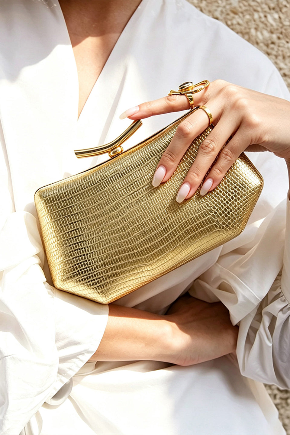 Curveinse Gold Branch Handle Elegant Evening Clutch Bag
