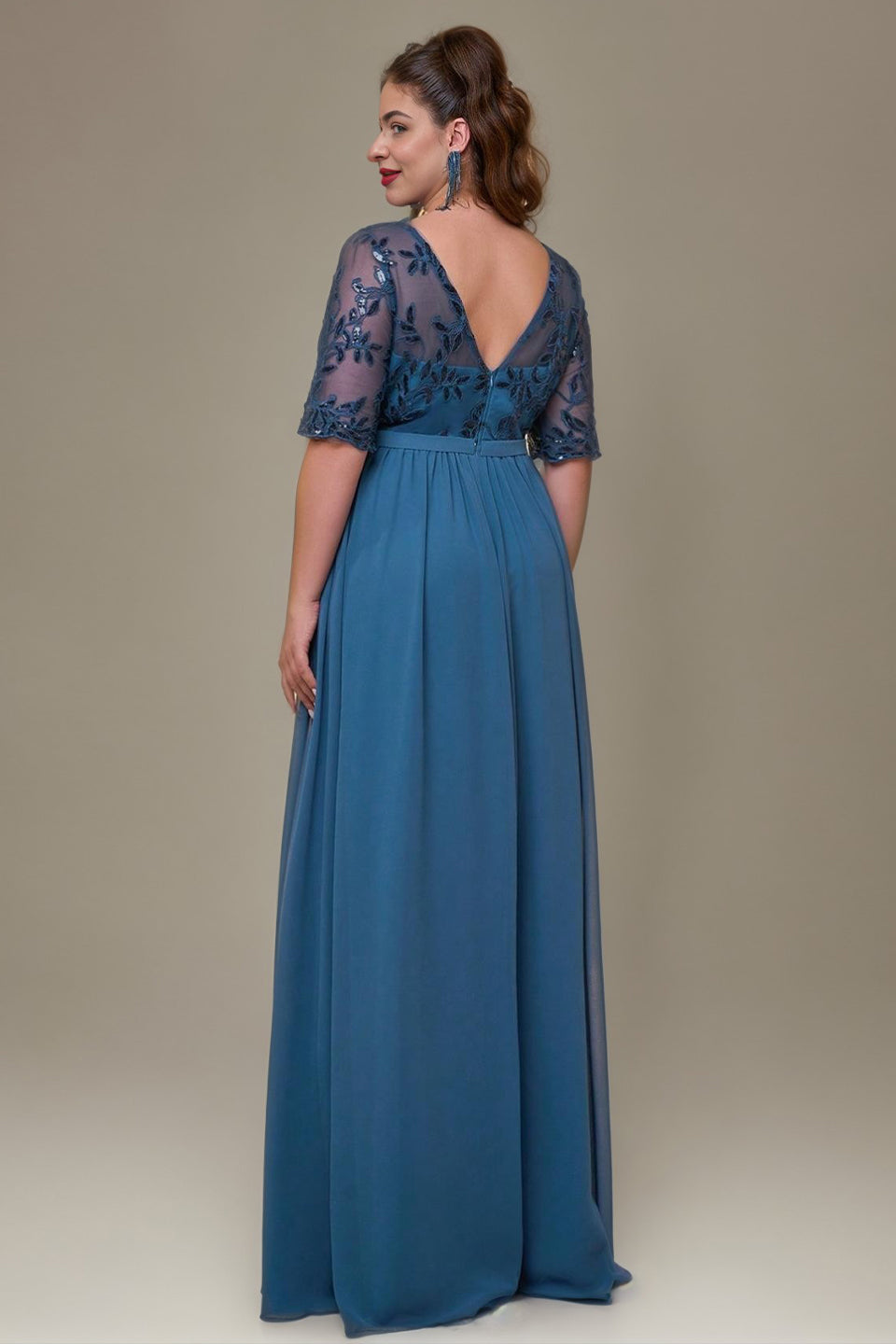 Curveins Plus Size V-Neck Sequin Floral Patchwork Maxi Dress