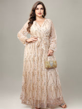 Curveins Plus Size V-Neck Sequin Tassel High-Waist Maxi Dress