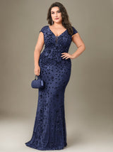 Curveins Plus Size One-Shoulder Side Slit and Waist Cinch Maxi Dress