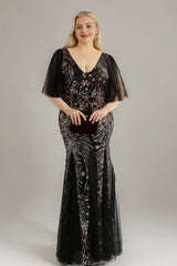 Curveins Plus Size V-Neck Batwing Sleeve Sequin Bodycon Maxi Dress