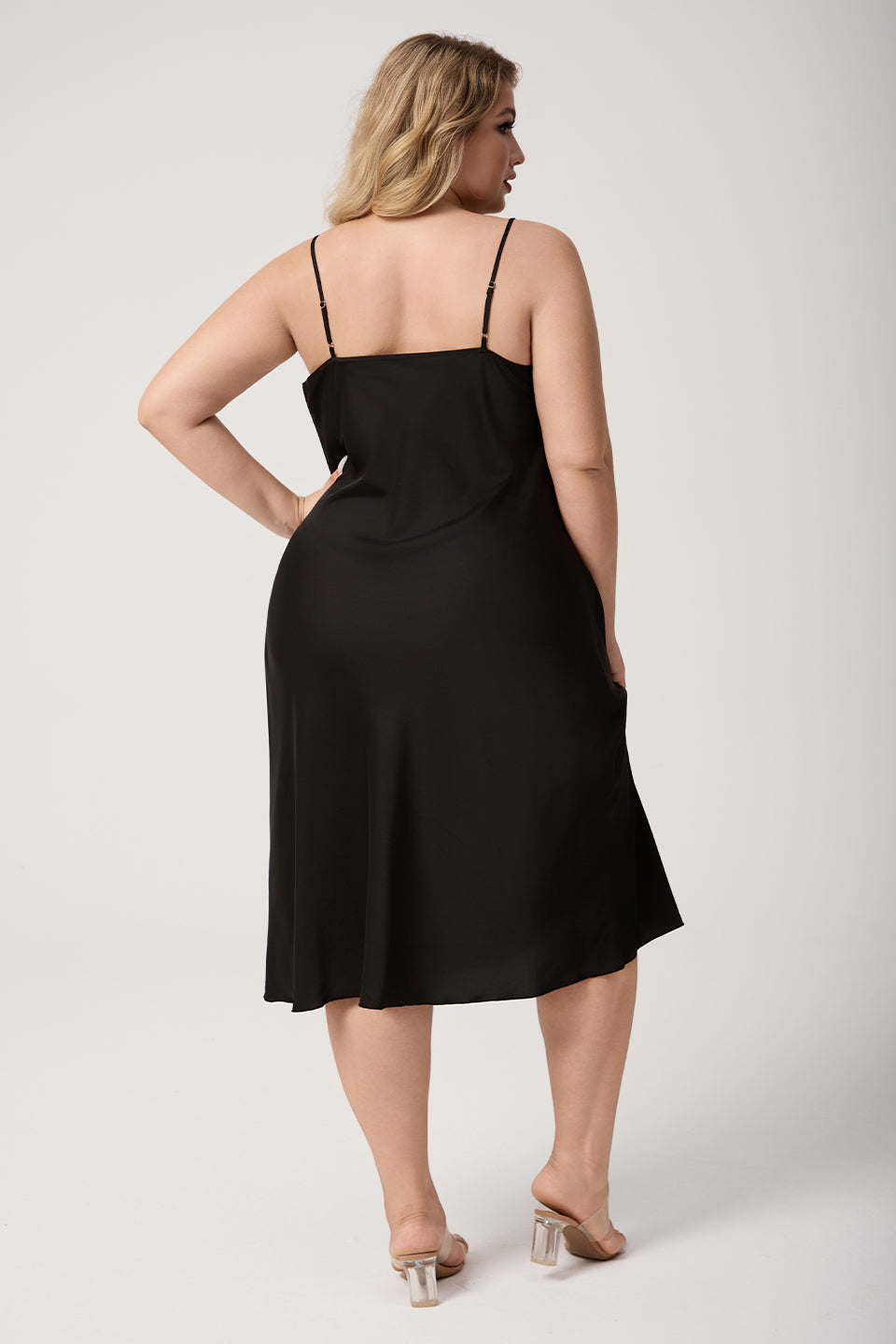 Curveins Plus Size Satin Cowl Neck Spaghetti Strap Loose Fit Sleep Dress