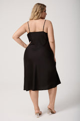 Curveins Plus Size Satin Cowl Neck Spaghetti Strap Loose Fit Sleep Dress