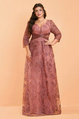 Curveins Plus Size Elegant V-Neck Floral Sequin Dress with Defined Waist