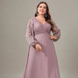 Curveins Plus Size V Neck Lantern Sleeve Sequin Evening Maxi Dress