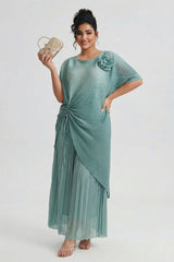 Curveins Plus Size Round Neck Short Sleeve Robe and Wide-Leg Pants Set