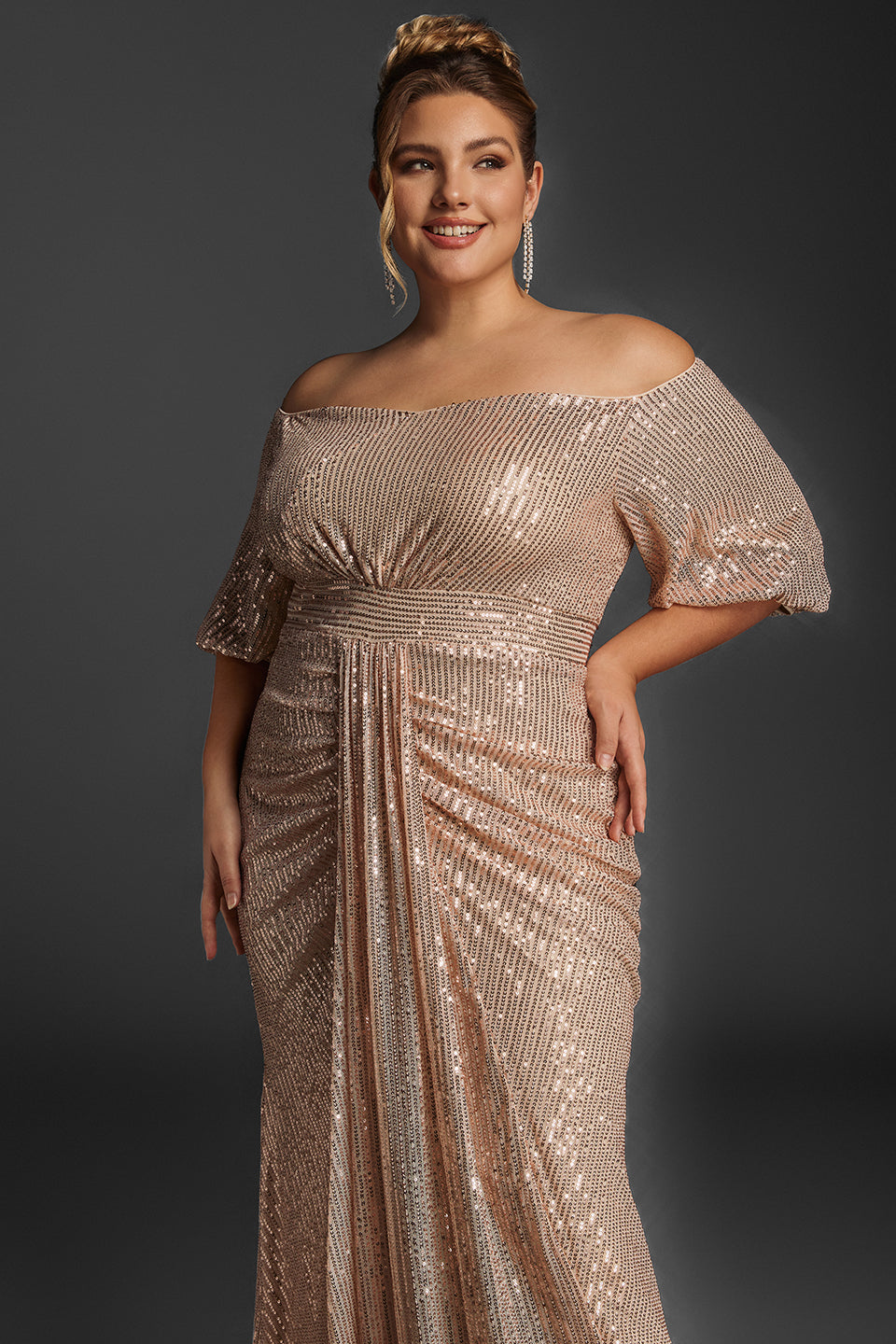 Curveins Plus Size Off-Shoulder Sequin Maxi Dress