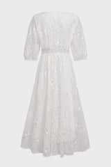 Curveins Plus Size Floral Embroidered V-Neck Ruffle Hem Maxi Dress