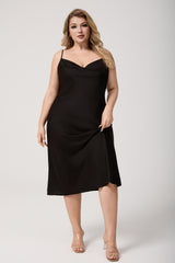 Curveins Plus Size Satin Cowl Neck Spaghetti Strap Loose Fit Sleep Dress