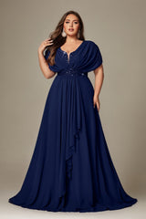 Curveins Plus Size V-Neck Short Sleeve Asymmetrical A-Line Maxi Dress