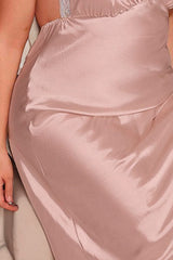Curveins Plus Size Satin Lace Patchwork Backless Spaghetti Strap Loose Fit Sleep Dress