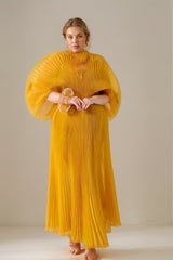Curveins Plus Size All-Over Pleated Long Maxi Dress Flowy Feminine Chic Evening Style