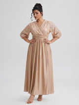 Curveins Plus Size Elegant V-Neck Sequin Panel Dress