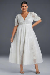 Curveins Plus Size Floral Embroidered V-Neck Ruffle Hem Maxi Dress