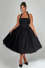 Curveins Plus Size Halter Neck Spaghetti Strap Sleeveless Puff Skirt Midi Dress