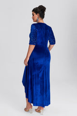 Curveins Plus Size Asymmetric Hem Velvet Maxi Dress With Sequin