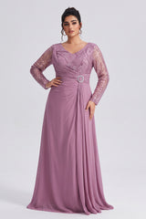 Curveins Plus Size V Neck Long Sleeve Sequin Cinched Waist Elegant Maxi Dress