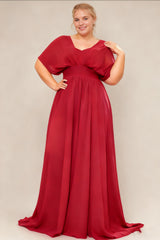Curveins Plus Size V-Neck Short Sleeve Waist Slim Maxi Dress