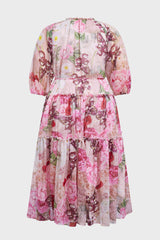 Curveins Plus Size Round Neck Floral Wrap Waist Tiered Maxi Dress