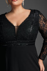 Curveins Plus Size V-Neck Lace Embroidered Maxi Dress