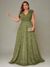 Curveins Plus Size V-Neck Sleeveless Floral Print Waist-Fitted Maxi Dress