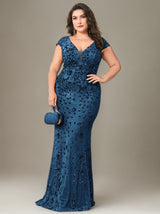 Curveins Plus Size One-Shoulder Side Slit and Waist Cinch Maxi Dress