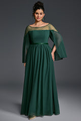 Curveins Plus Size Round Neck Long Sleeve Cinched Waist Maxi Dress