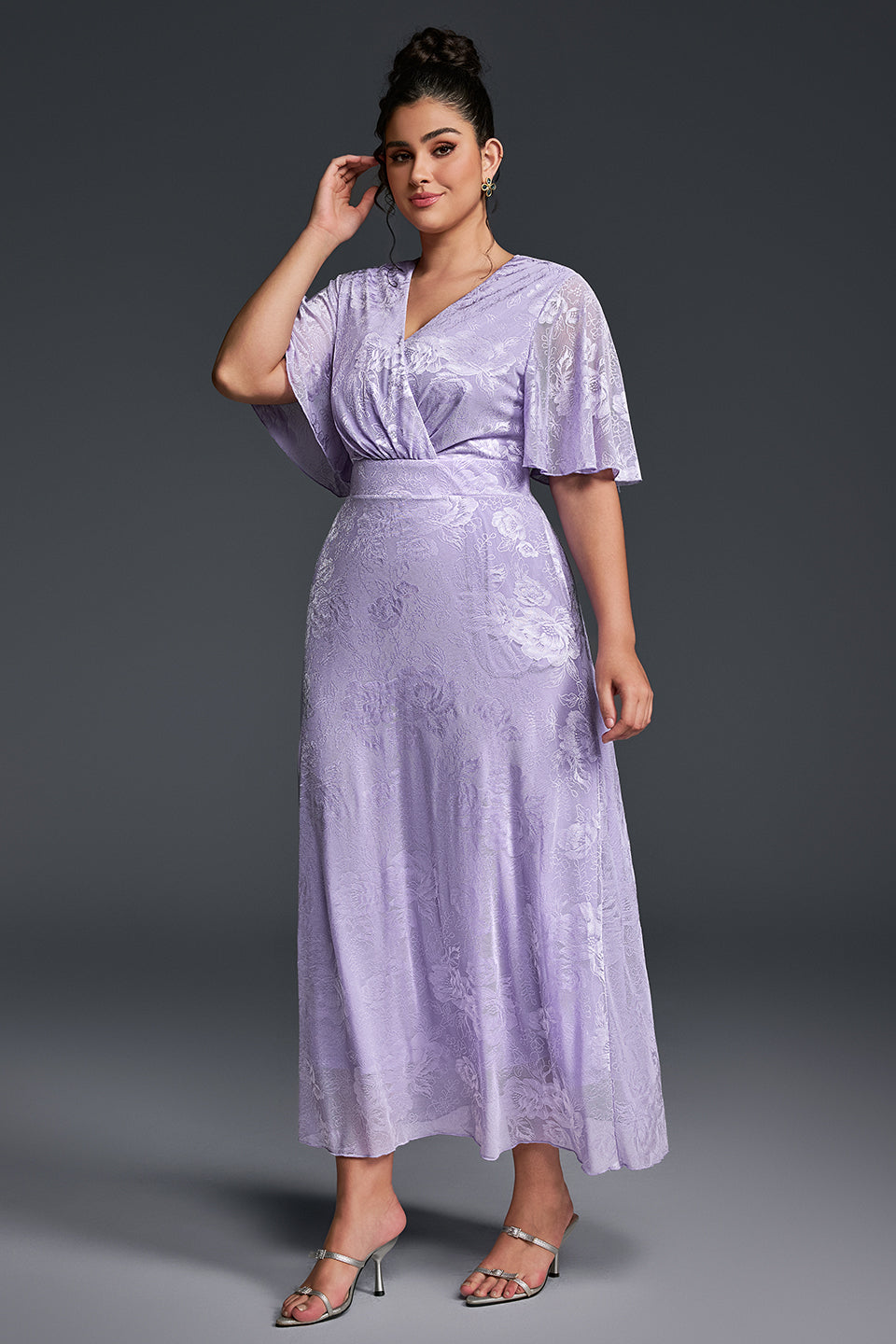 Curveins Plus Size Black Lace Maxi Dress for Evening Wear & Formal Events