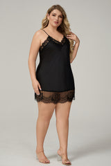 Curveins Plus Size Lace Detail Top and Skirt Sleepwear Set, Sophisticated Comfortable Nightwear